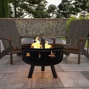 Flash Furniture 29" Round Wood Burning Firepit with Mesh Spark Screen YL-32D-GG